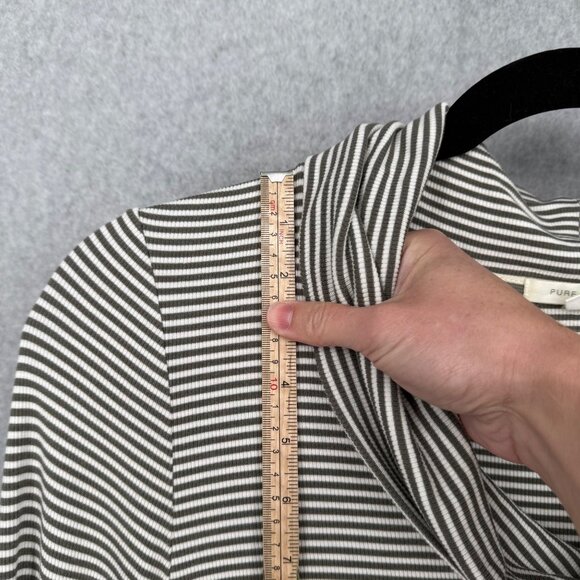 Anthropologie Pure Good Striped Cowl Neck Top Size XL Army Green White Rib Knit - Picture 9 of 11